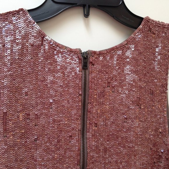 Alice and Olivia bronze mocha sequined fur hem sleeveless cocktail dress US 4 - Picture 5 of 6